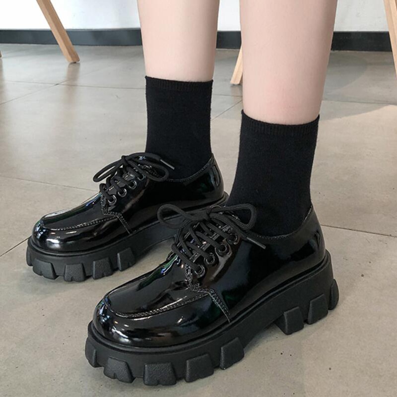 Sepatu-Bot-Musim-Gugur-Sepatu-Platform-Wanita-Sneakers-Chunky-Tumit-Tipis-Sepatu-Bot-Punk-Hitam-Sepatu